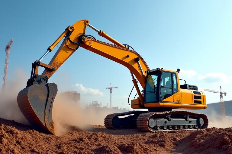 Excavadora trabajando en obra de construcción