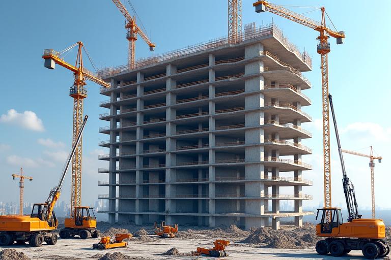 Maquinaria de construcción trabajando en edificio